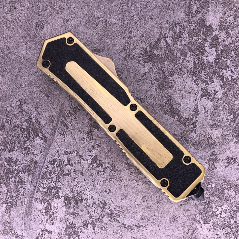 Beetle Auto spring knife 440C blade Alloy handle gold