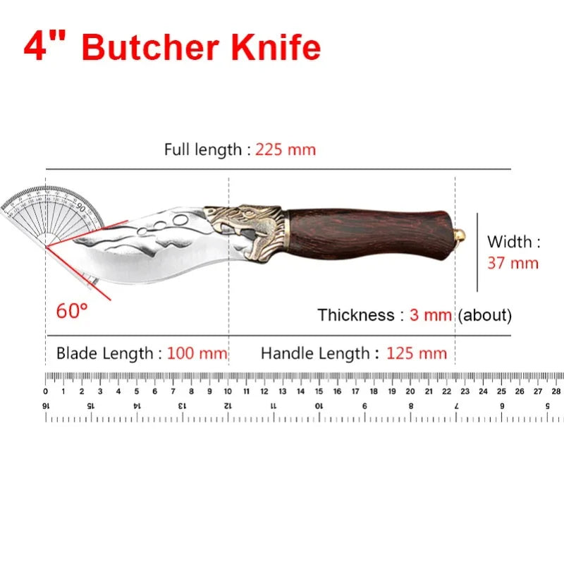 Hand Forged Butcher Boning Knife Wood Handle Utility Knife Chef Slicing Fish Fruit Steak Knife Cleaver Meat BBQ Kitchen Knives