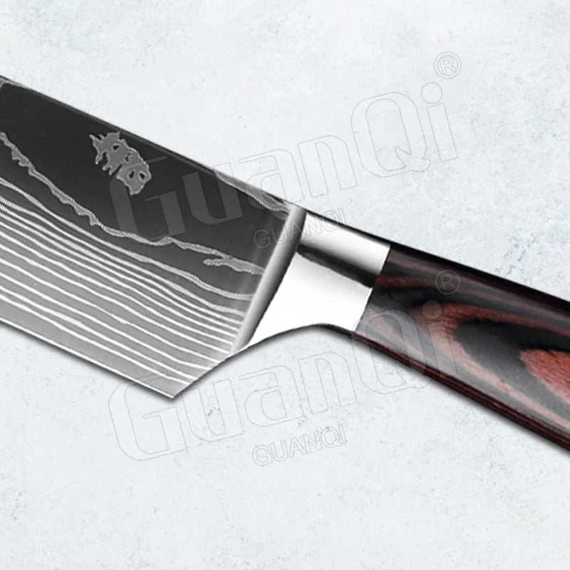 Kitchen Knives set 1-5pcs Laser Damascus Pattern knives Sharp Santoku Cleaver Slicing Utility Knives Cutter Japanese Chef Knife