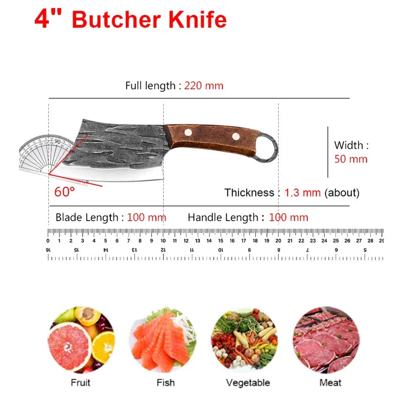 Cleaver Knife Slicing Fish Meat Vegetable Kitchen Knives Stainless Steel Wood Handle Boning Butcher Knife Chef Cooking Tools