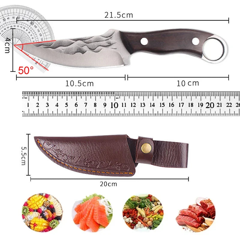Kitchen Boning Knife Butcher Cutting High Carbon Steel Meat Cleaver Sharp Hand Forged Chef Slicing Kitchen Knives with Sheath