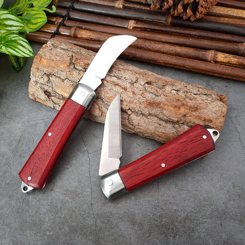 Grafting Knife Hand Forged Blade Boning Knife BBQ Slicing Meat Fruit Kitchen Knives Wood Handle Stainless Steel Folding Knife