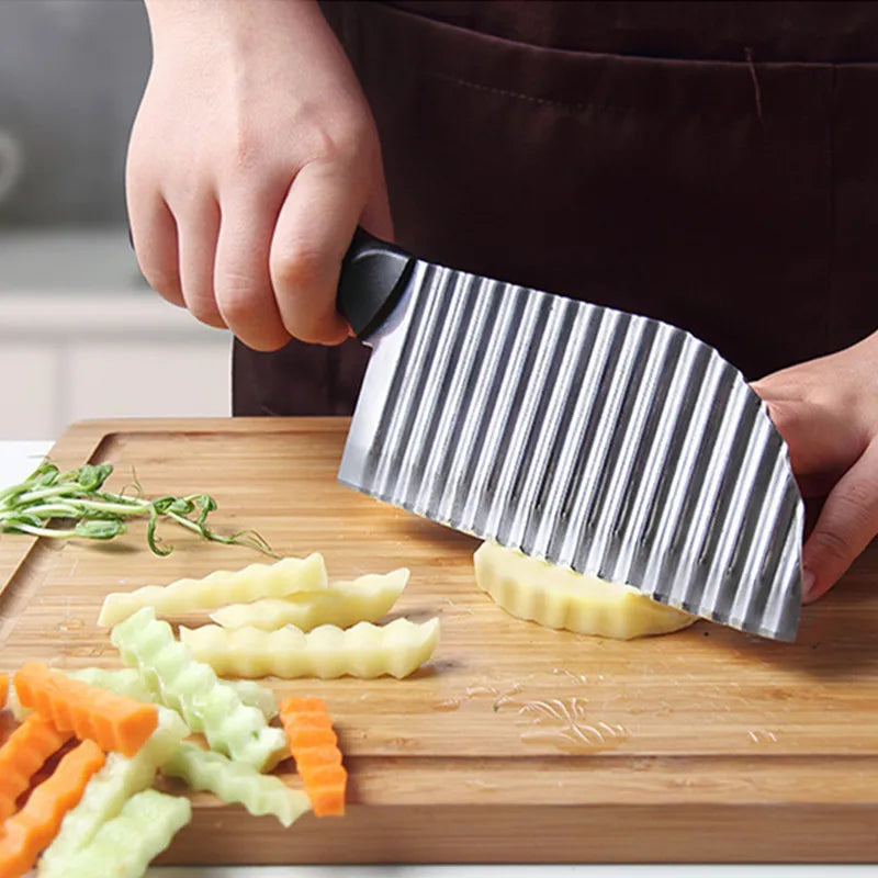 Stainless Steel Potato Cutting Wave Knife Chip Slicer Manual Kitchen Strip Cutters Flower Knife Shredding Knife  French Fry Make