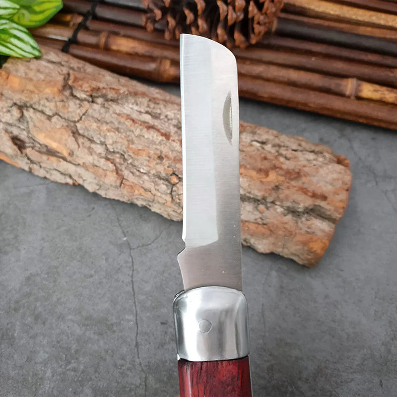 Grafting Knife Hand Forged Blade Boning Knife BBQ Slicing Meat Fruit Kitchen Knives Wood Handle Stainless Steel Folding Knife