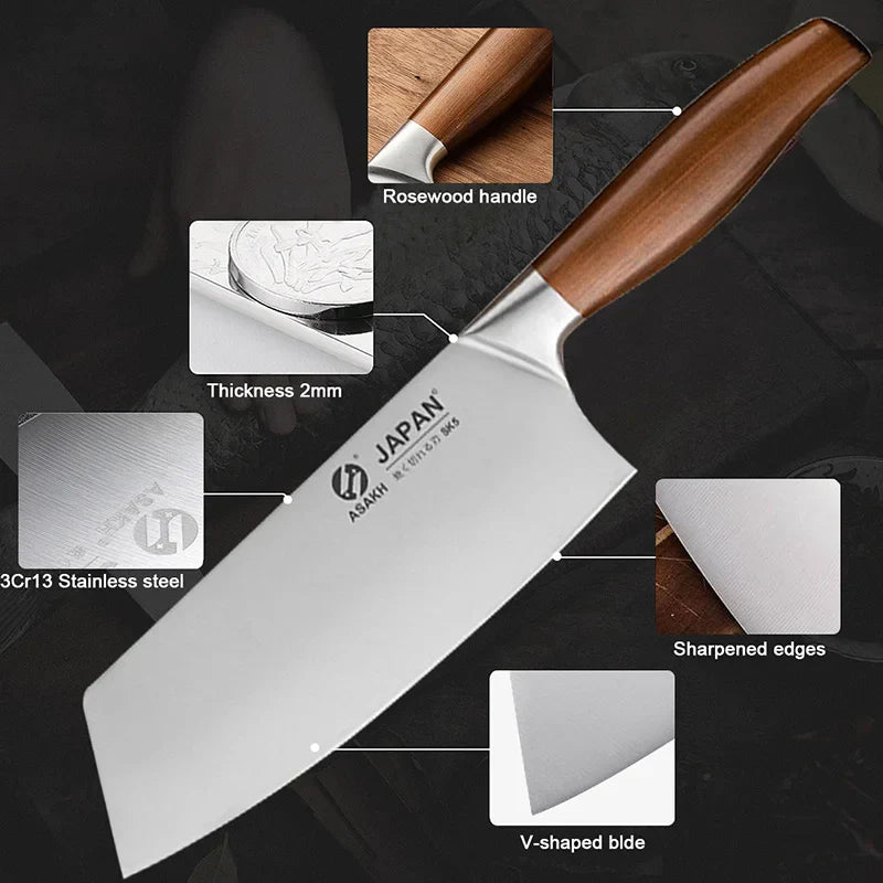 Kitchen Knives Set Stainless Steel Meat Chopping Cleaver Fish Vegetables Slicing Butcher Knife Japanese Chef Knife with Gift Box