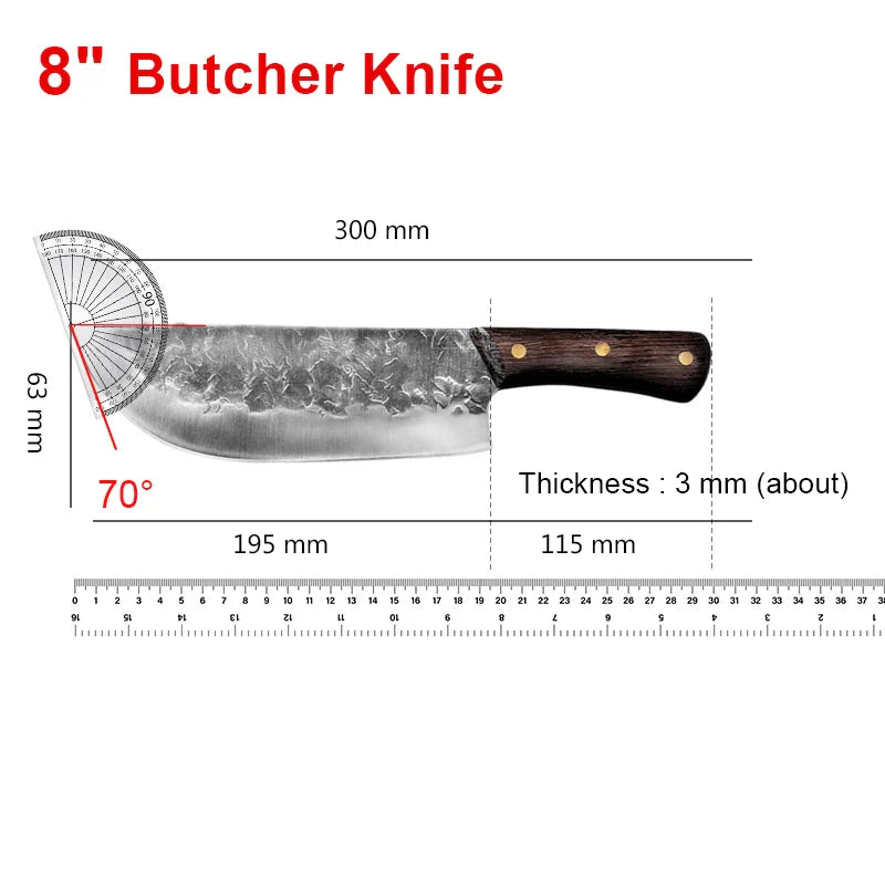 Forged Stainless Steel Cleaver Knife 8 inch Chef Butcher Meat Vegetables Slicing Knife Fish Knife Wooden Handle Kitchen Knives
