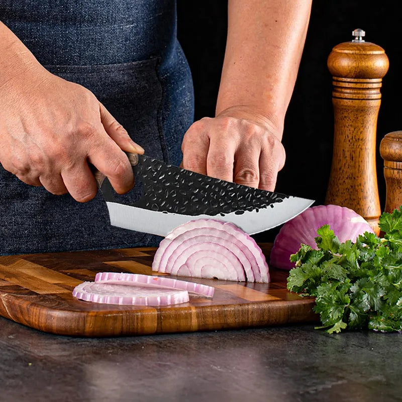 Hammered Forged Kitchen Knives Stainless Steel Butcher Boning Knife Sharp Household Meat Cleaver Vegetable Slicing Knife
